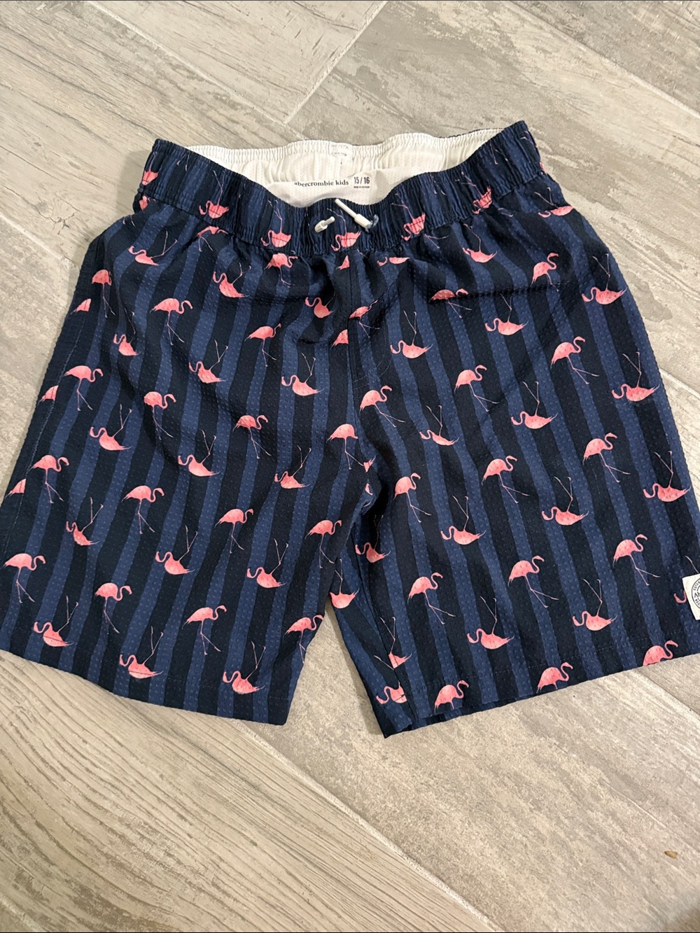 Abercrombie Navy Flamingo Print Swim Trunks